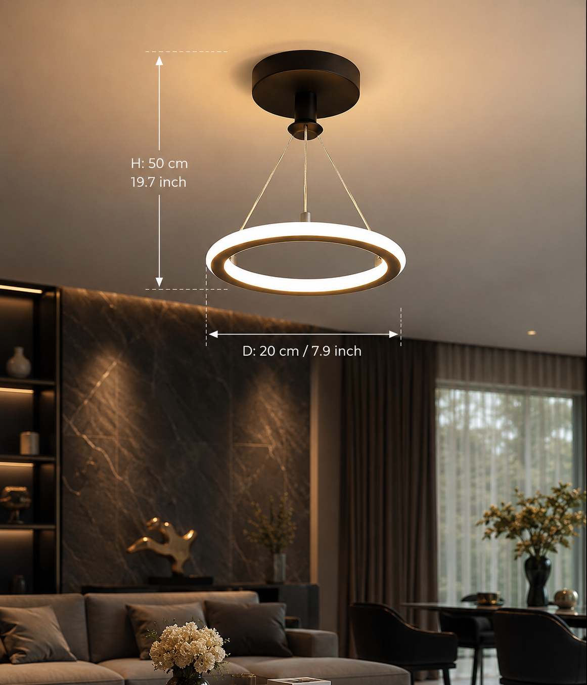 Modern LED Semi-Flush Chandelier | Black & Gold | SMD LED | 3 Color Temps | Corridor & Living Room