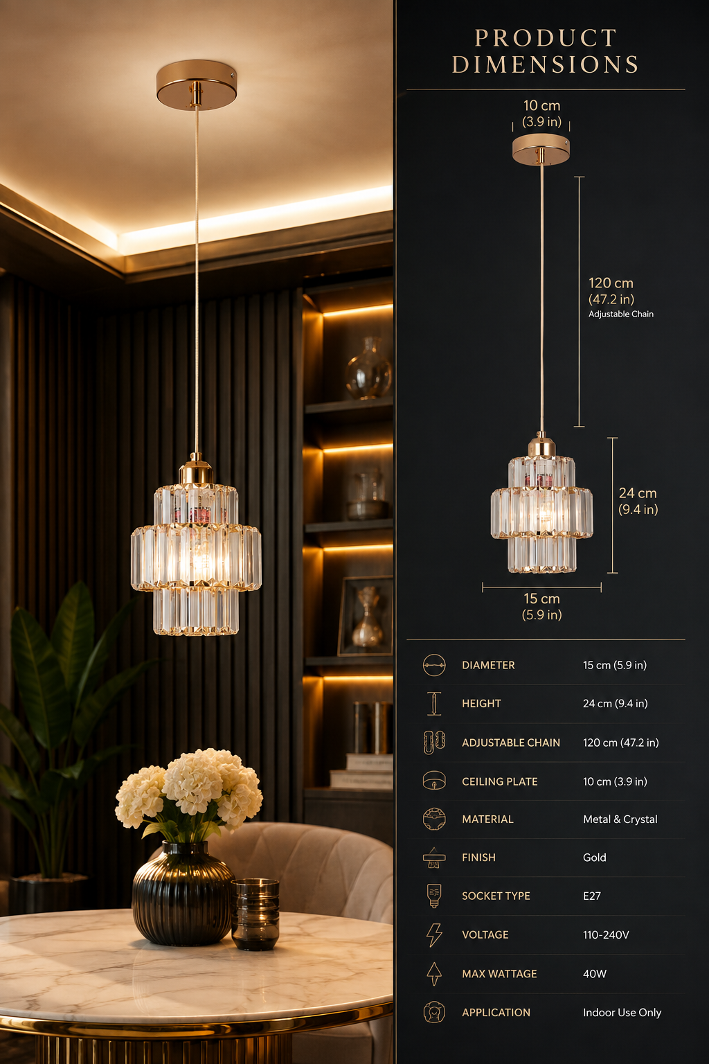 Crystal Bar Pendant Chandelier
