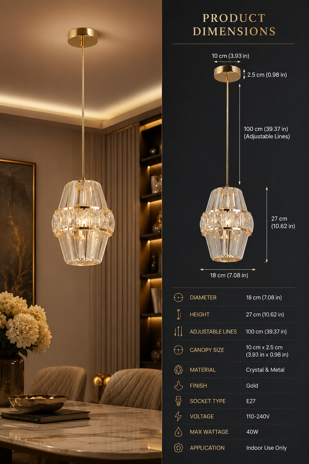 Crystal Bar Pendant Chandelier
