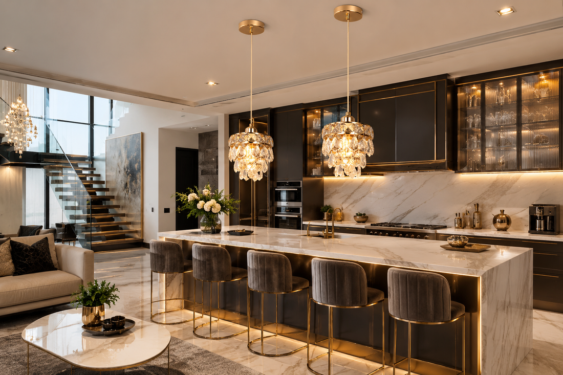 K9 Crystal Pendant Chandelier | E27 | Gold | Dimmable | Modern Luxury