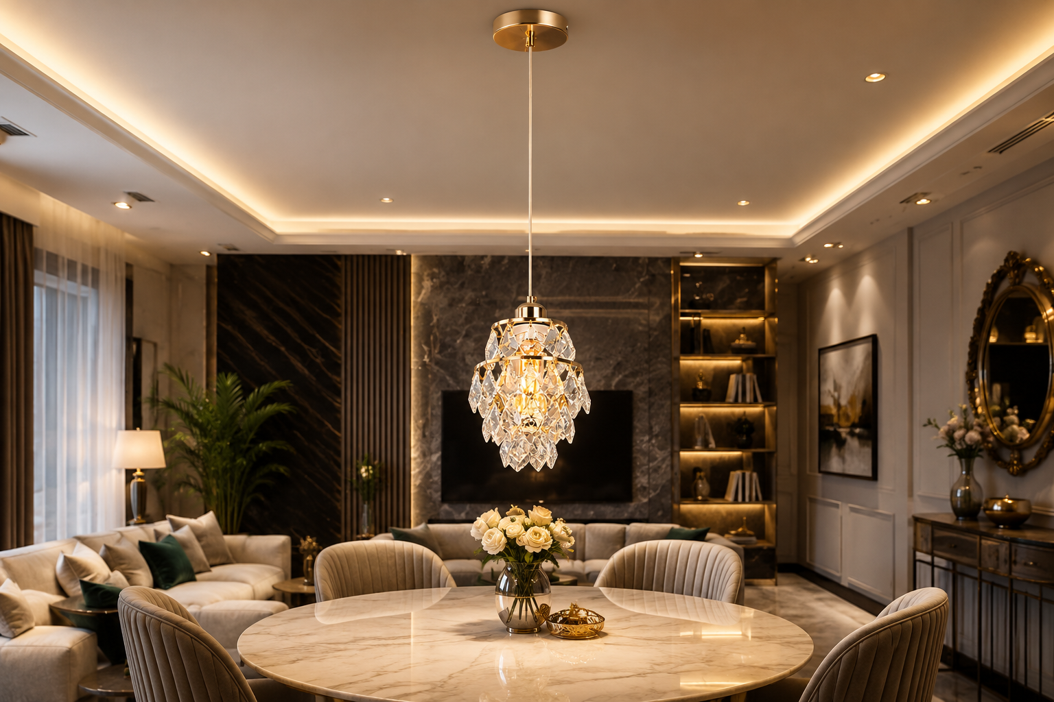 K9 Crystal Pendant Chandelier | E27 | Gold | Dimmable | Modern Luxury