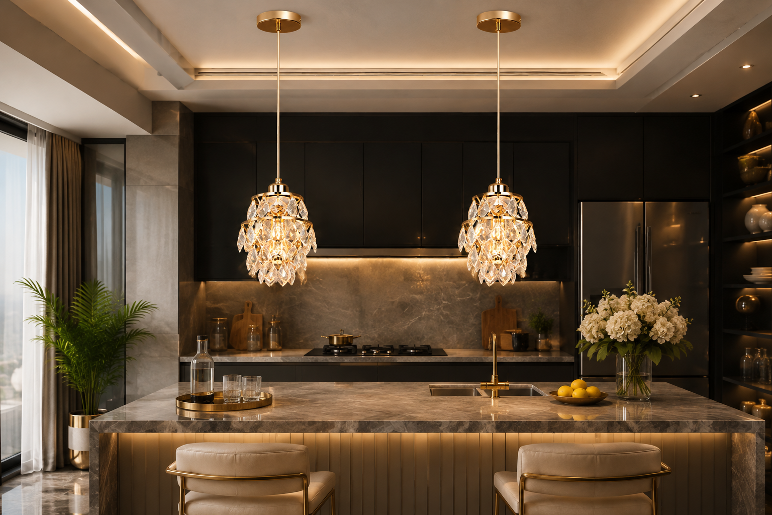 K9 Crystal Pendant Chandelier | E27 | Gold | Dimmable | Modern Luxury
