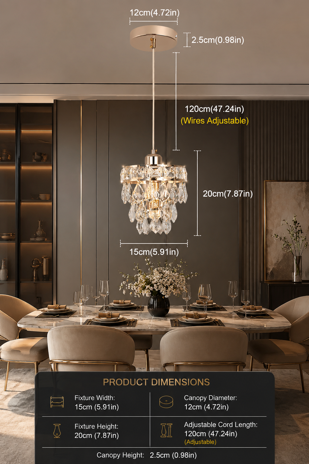 K9 Crystal Pendant Chandelier | E27 | Gold | Dimmable | Modern Luxury