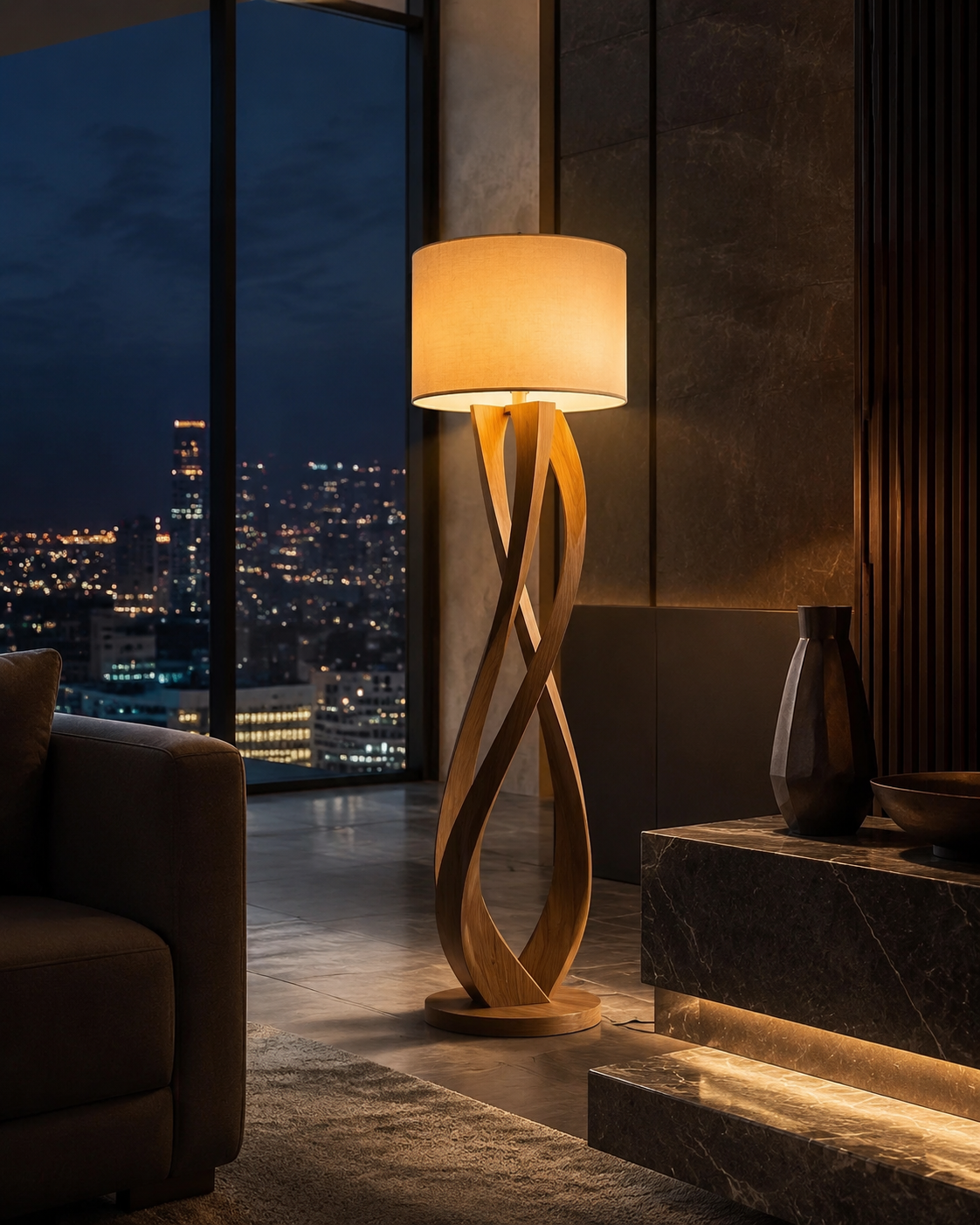 Modern Wooden LED Floor Lamp