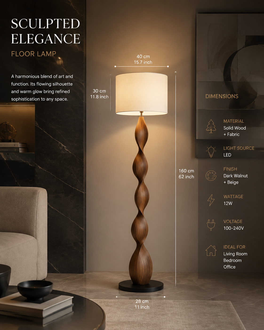 Modern Wooden LED Floor Lamp