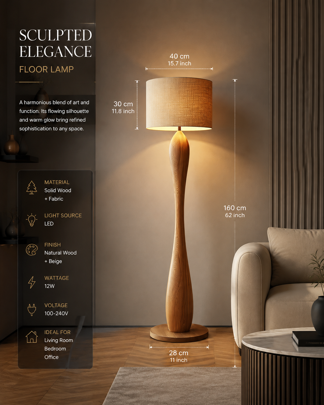 Modern Wooden LED Floor Lamp