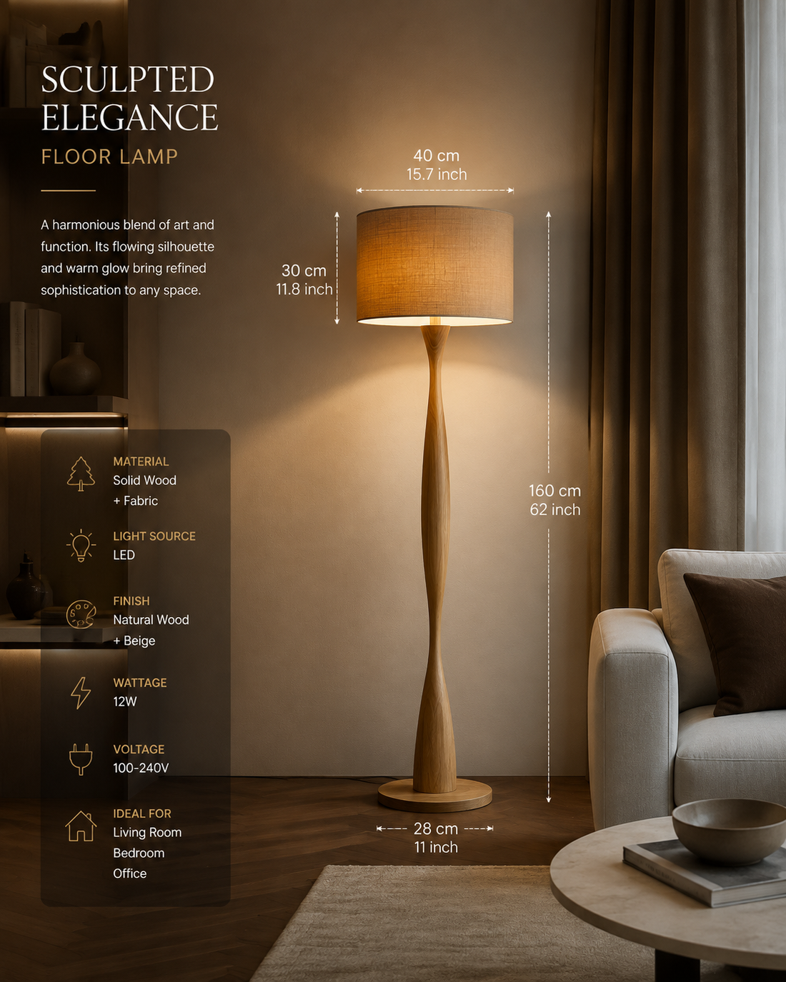 Modern Wooden LED Floor Lamp