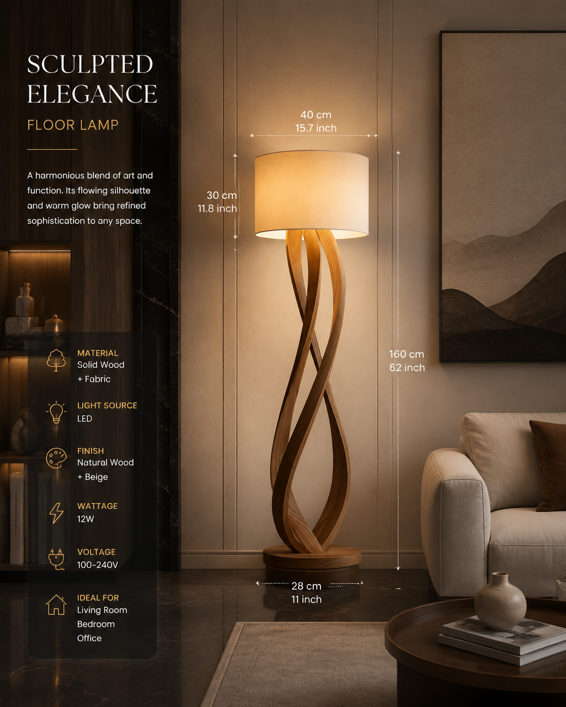 Modern Wooden LED Floor Lamp