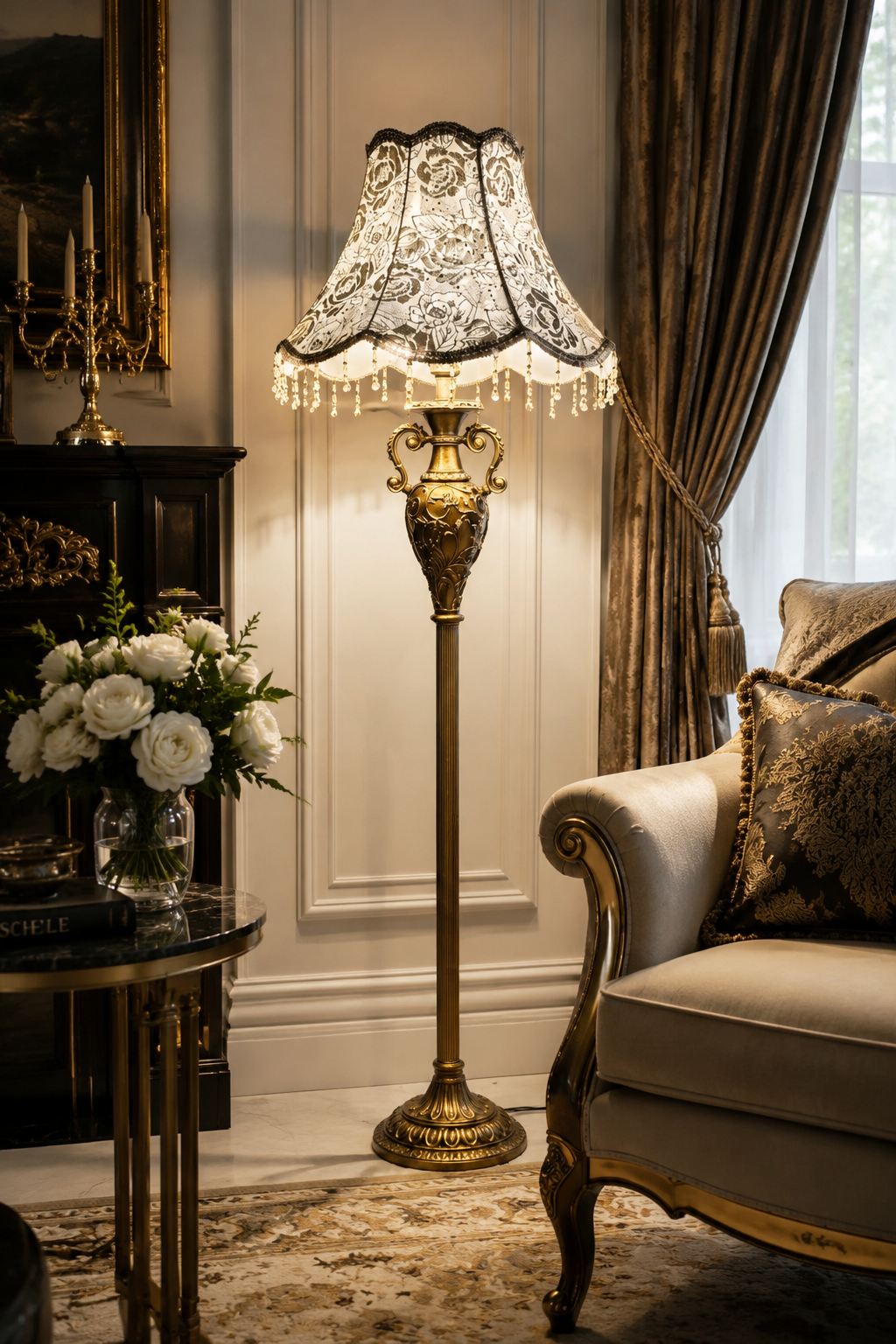 French-Style Ornate Full-Length Standing Mirror