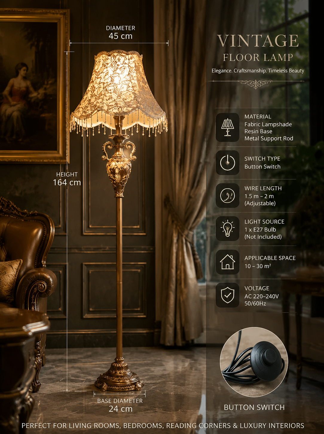 French-Style Ornate Full-Length Standing Mirror