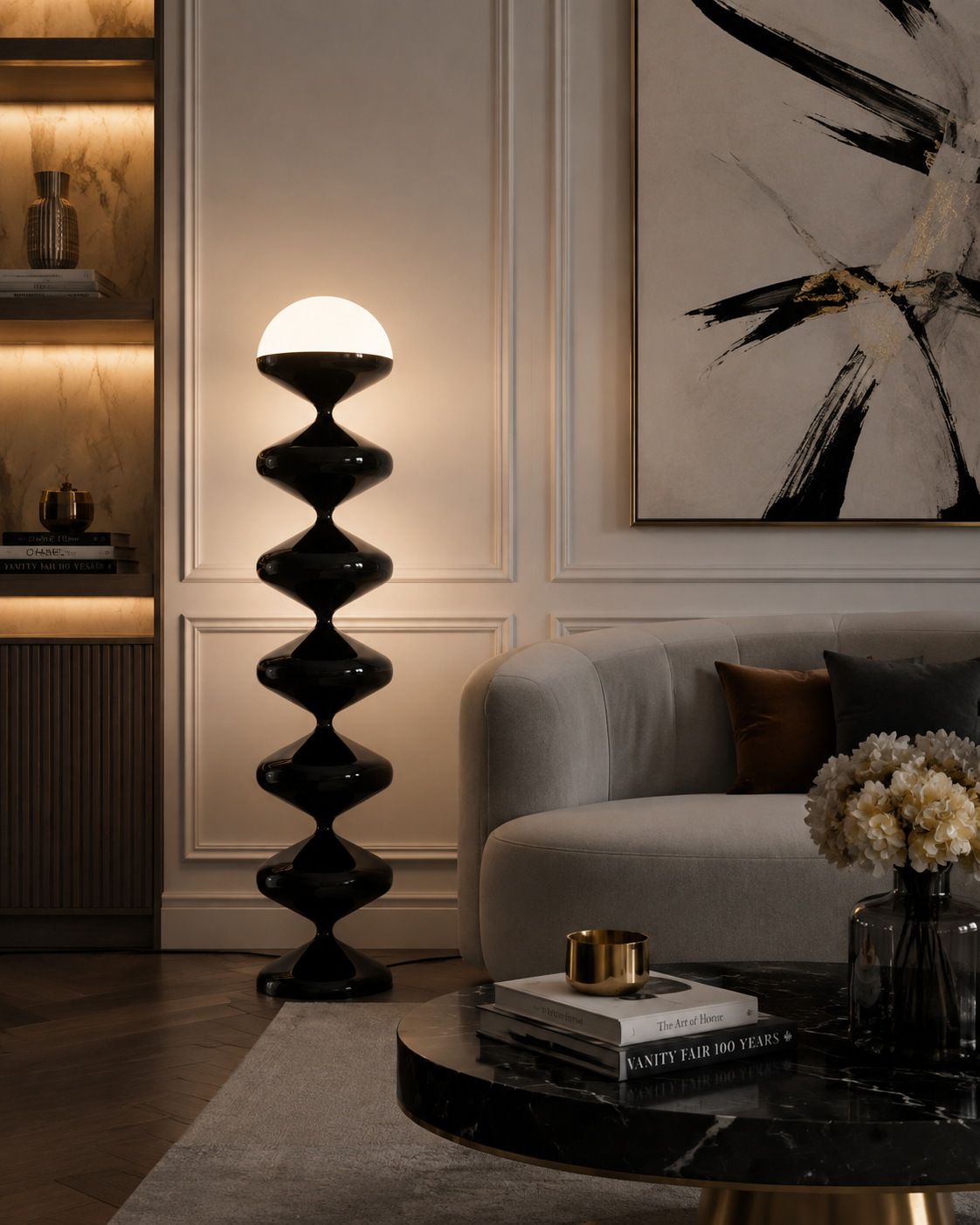 Art Deco Gourd Floor Lamp with Iron Shade