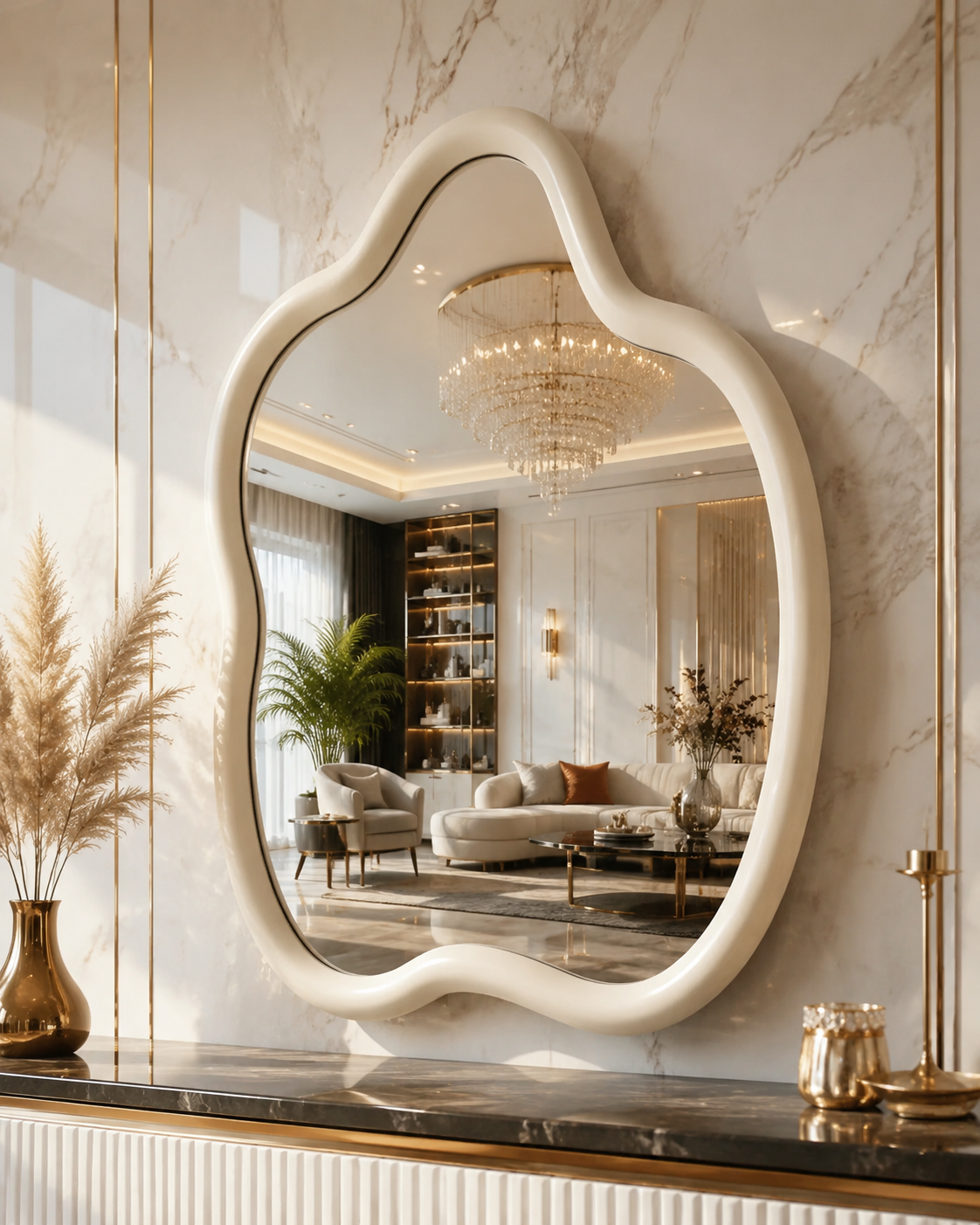 Irregular Wood Frame Wall Mirror