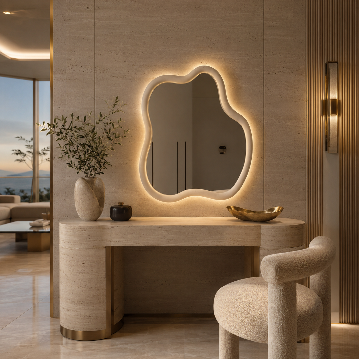 Irregular Wood Frame Wall Mirror