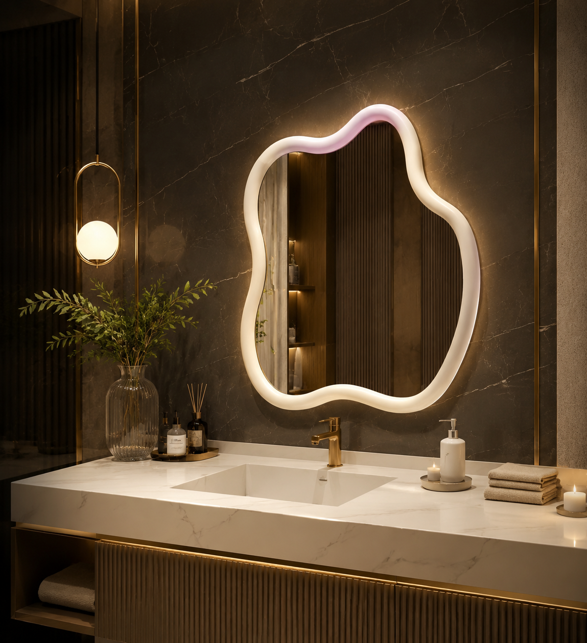 Irregular Wood Frame Wall Mirror