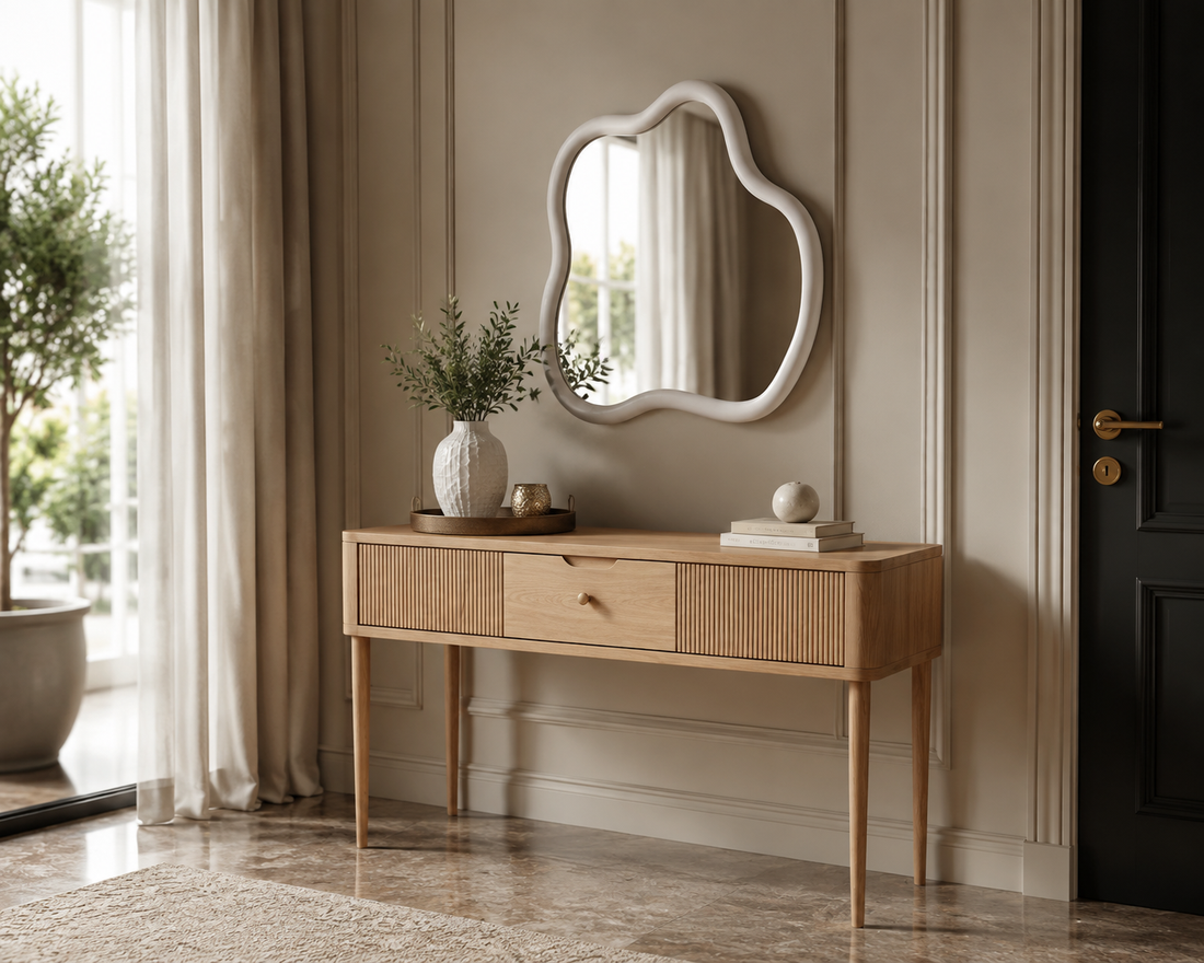 Irregular Wood Frame Wall Mirror