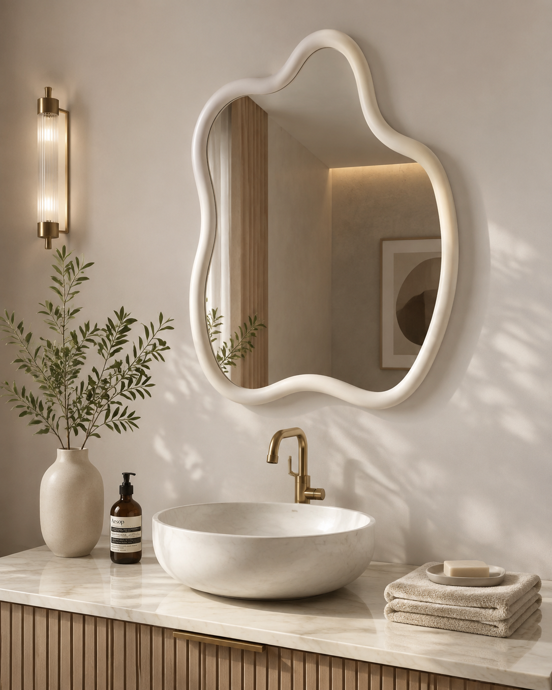 Irregular Wood Frame Wall Mirror
