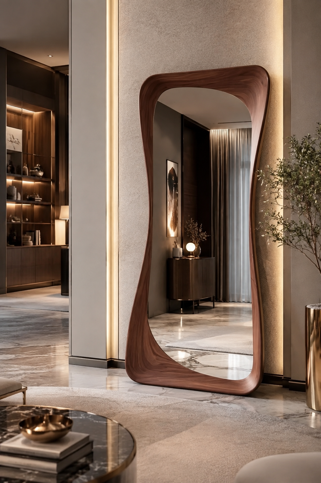 Oversized Curvy Wood Floor Mirror