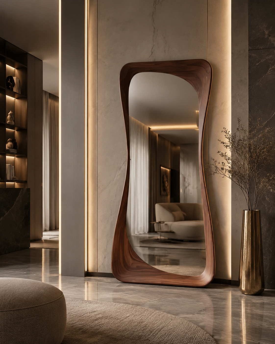 Oversized Curvy Wood Floor Mirror