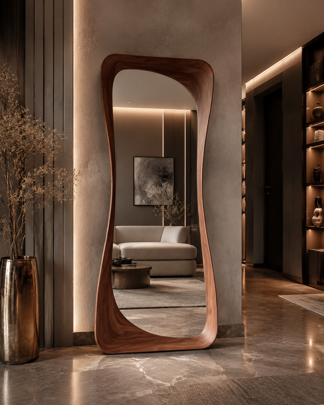 Oversized Curvy Wood Floor Mirror