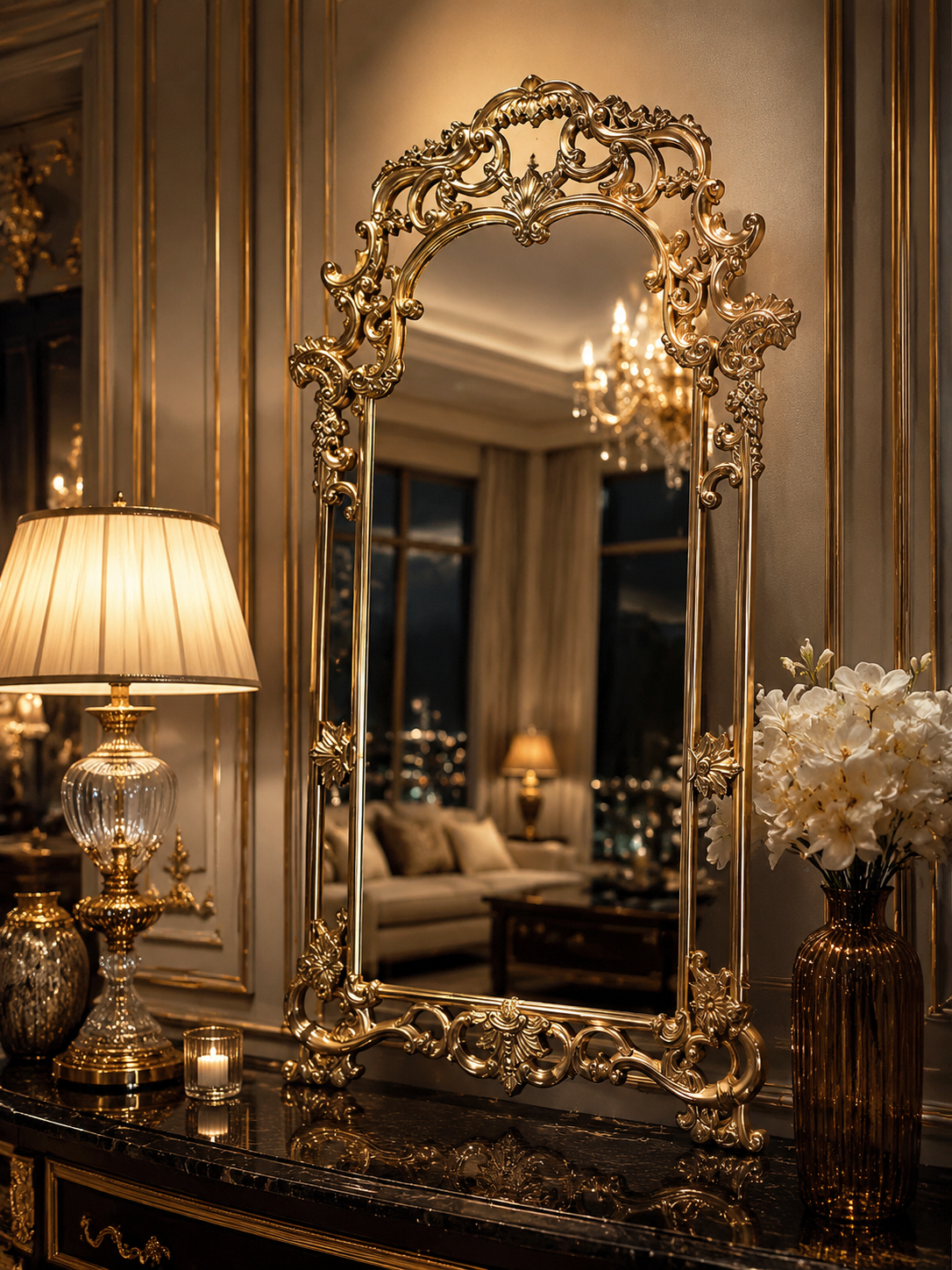 Ornate French-Style Full-Length Floor Mirror