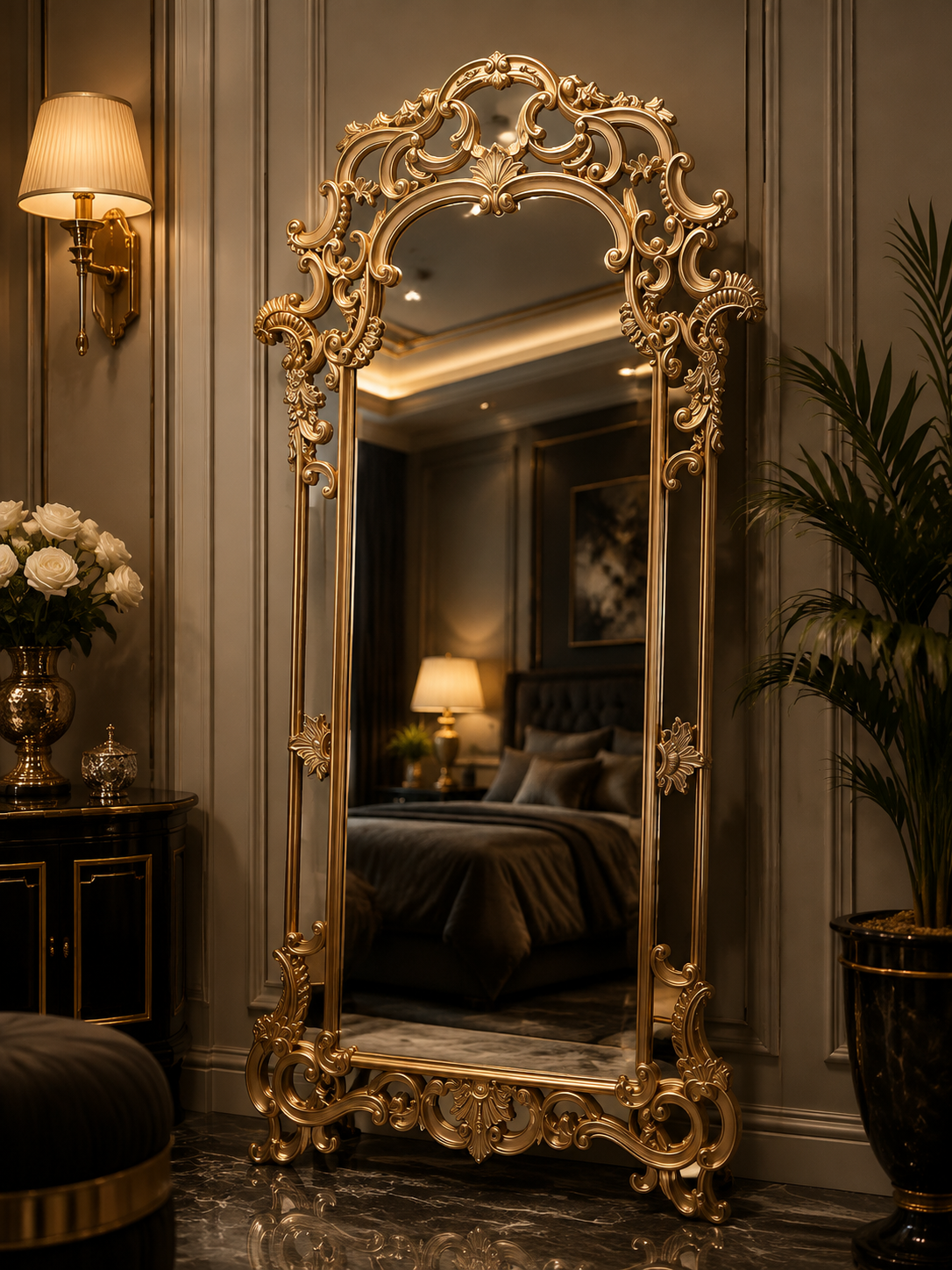 Ornate French-Style Full-Length Floor Mirror