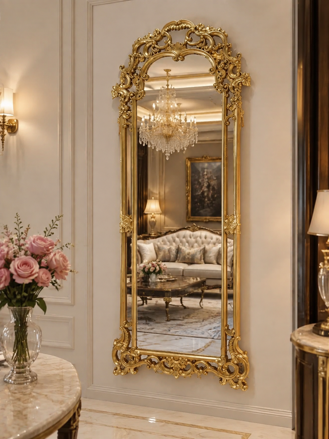 Ornate French-Style Full-Length Floor Mirror