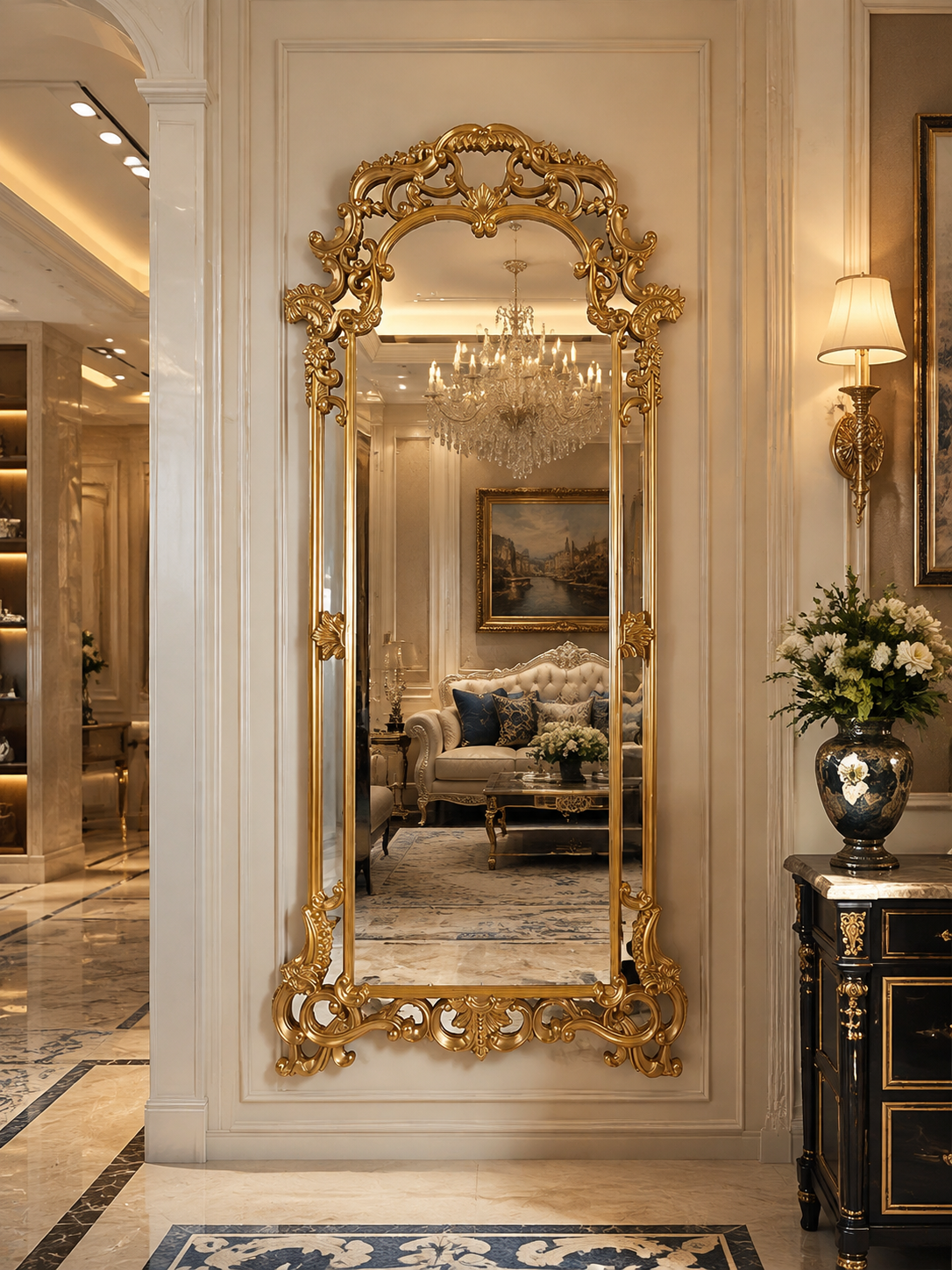 Ornate French-Style Full-Length Floor Mirror