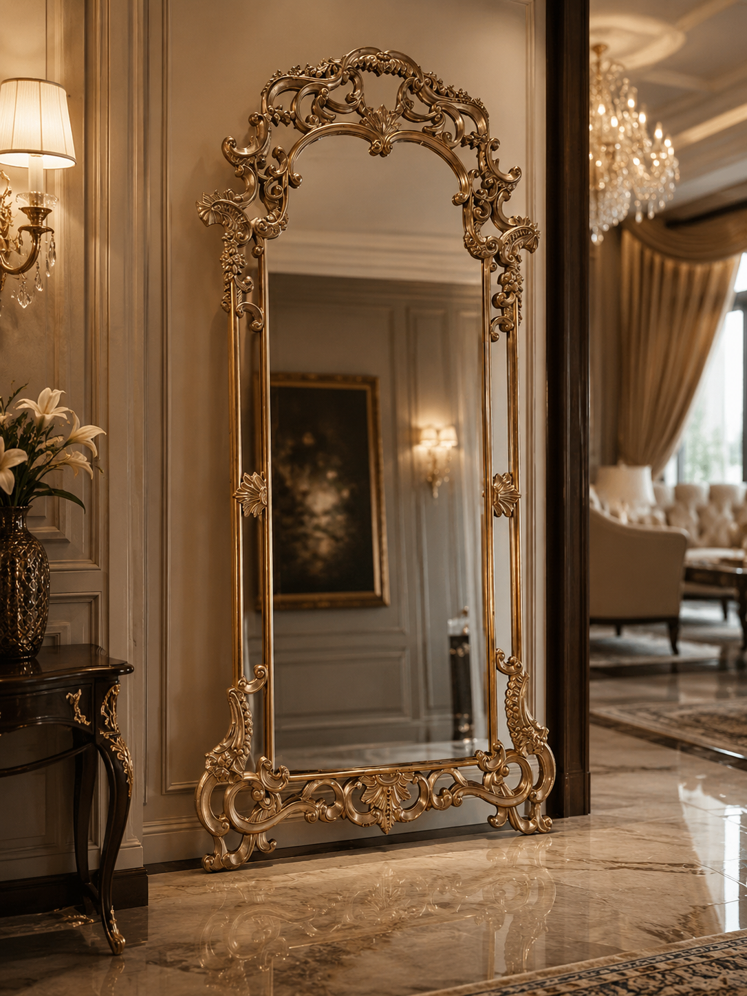 Ornate French-Style Full-Length Floor Mirror