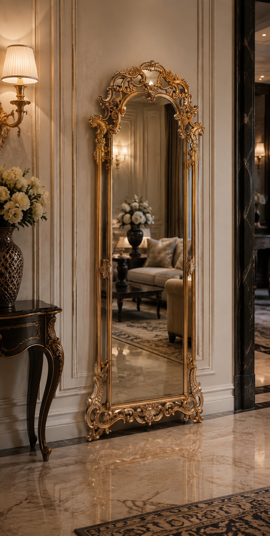 Ornate French-Style Full-Length Floor Mirror