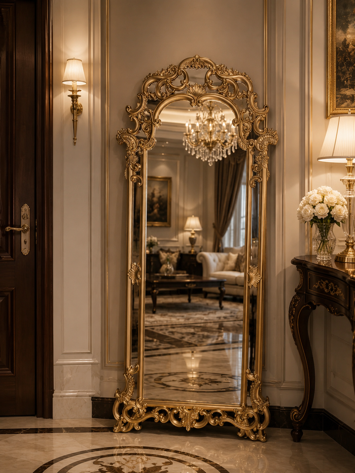 Ornate French-Style Full-Length Floor Mirror