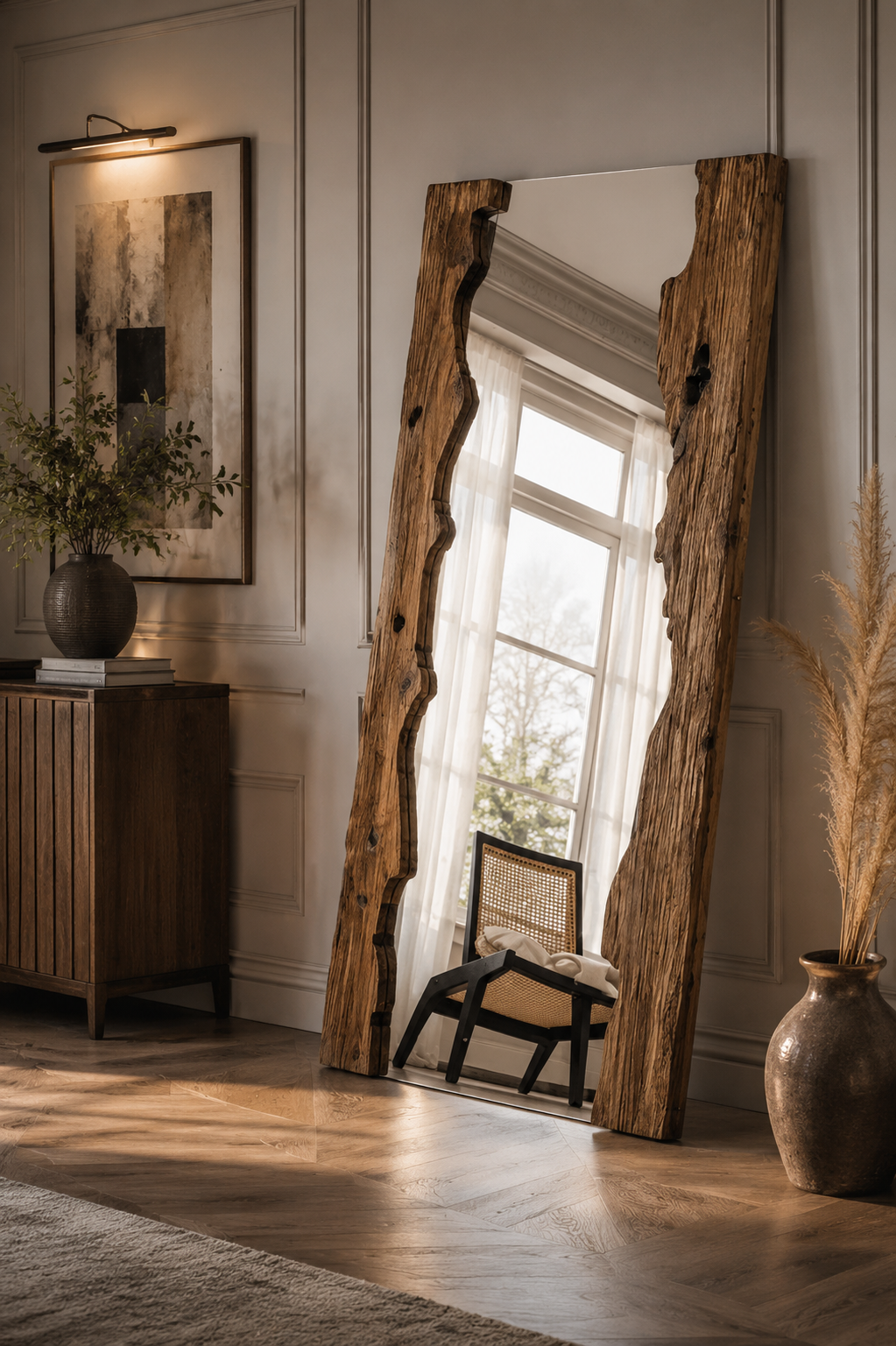 Pine Wood Full-Length Floor Mirror