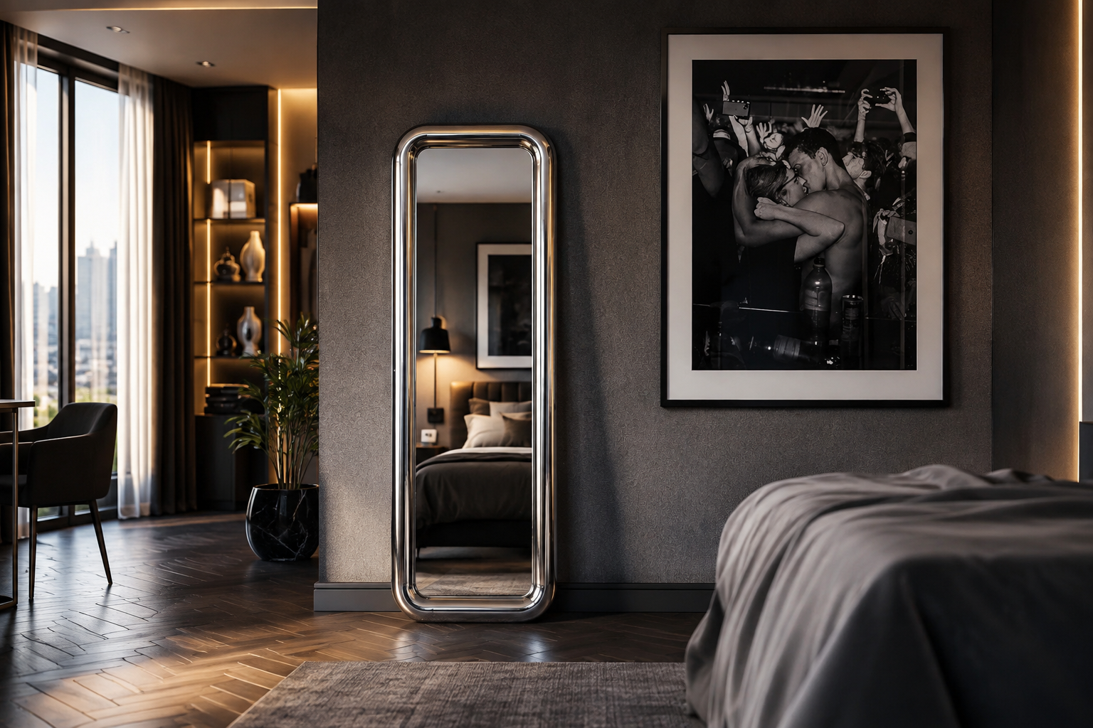 European-Style Stainless Steel Framed Mirror