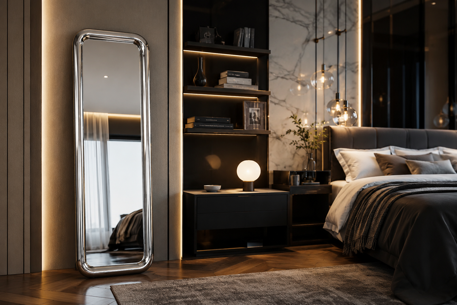 European-Style Stainless Steel Framed Mirror