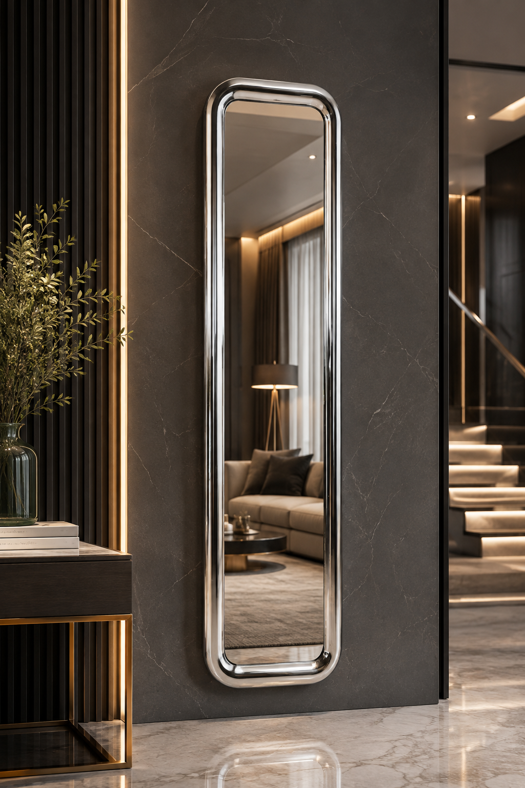 European-Style Stainless Steel Framed Mirror