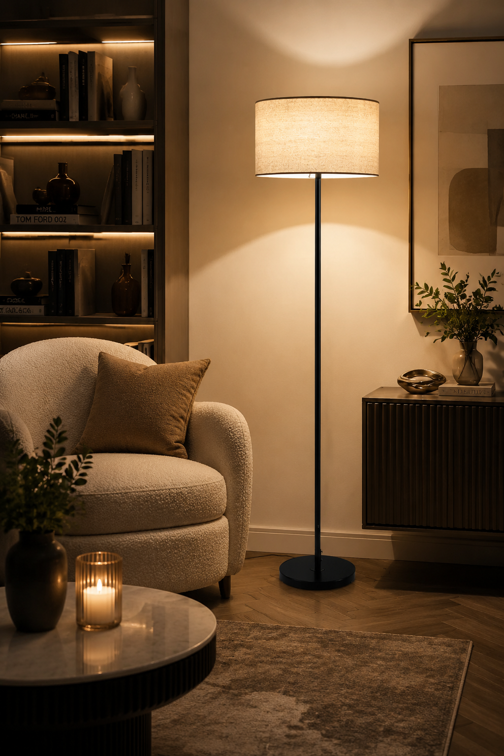 Modern Fabric Shade Floor Lamp with Iron Base