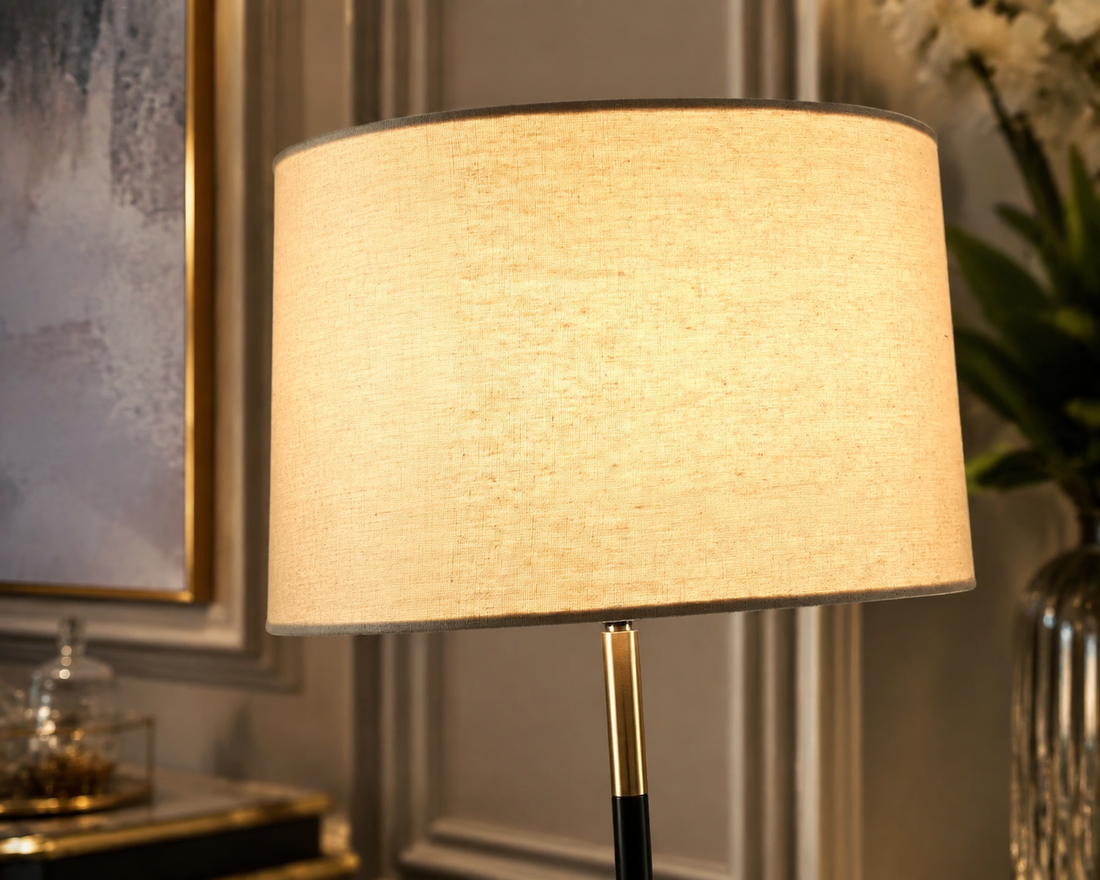 Modern Fabric Shade Floor Lamp with Iron Base