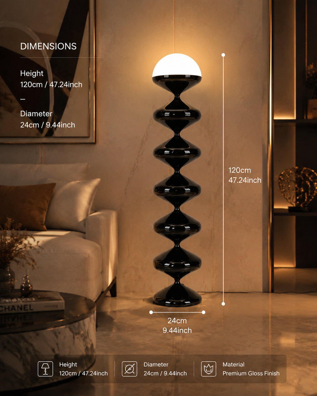 Art Deco Gourd Floor Lamp with Iron Shade