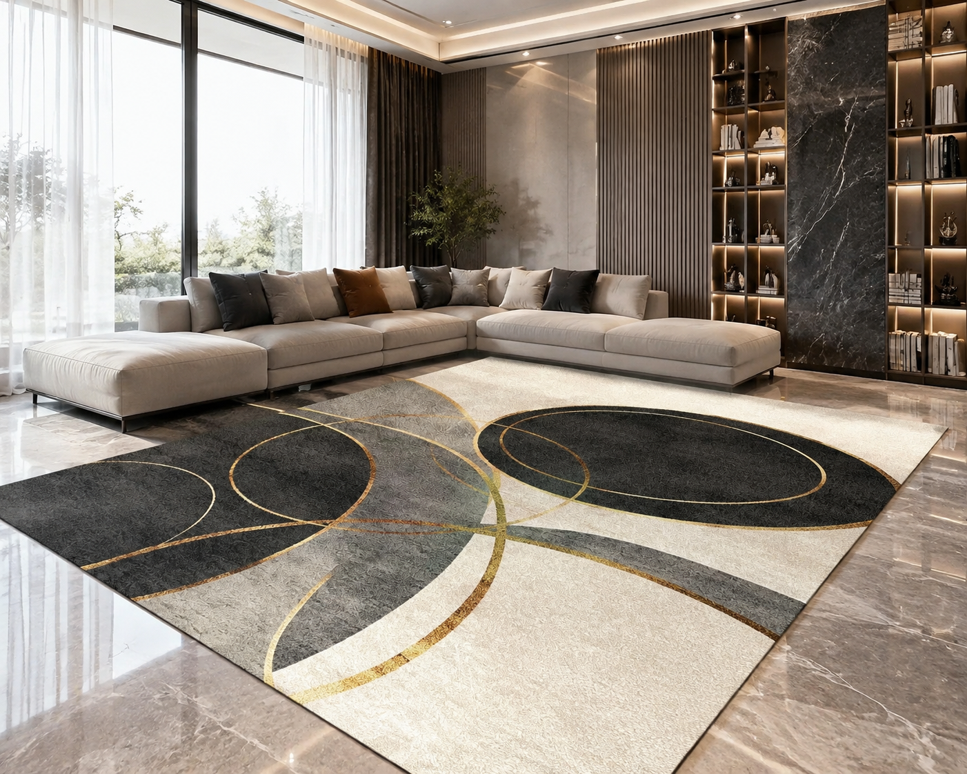 Modern Polyester Area Rug – Anti-Slip