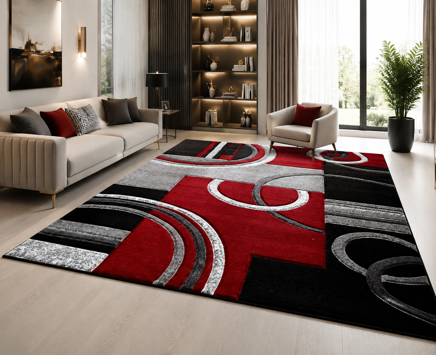 Persian-Style Printed Area Rug – Flannel, Machine Made