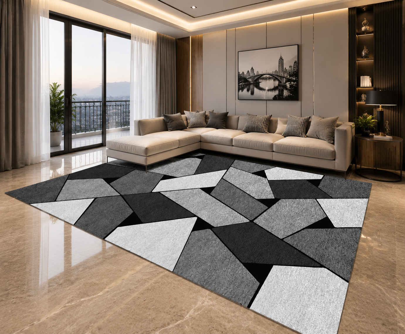 Persian-Style Printed Area Rug – Flannel, Machine Made