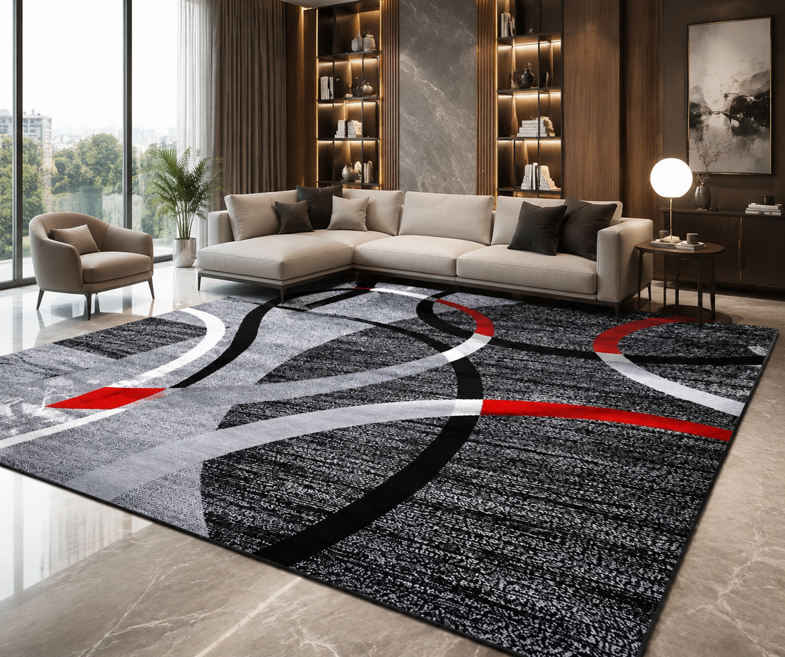 Persian-Style Printed Area Rug – Flannel, Machine Made