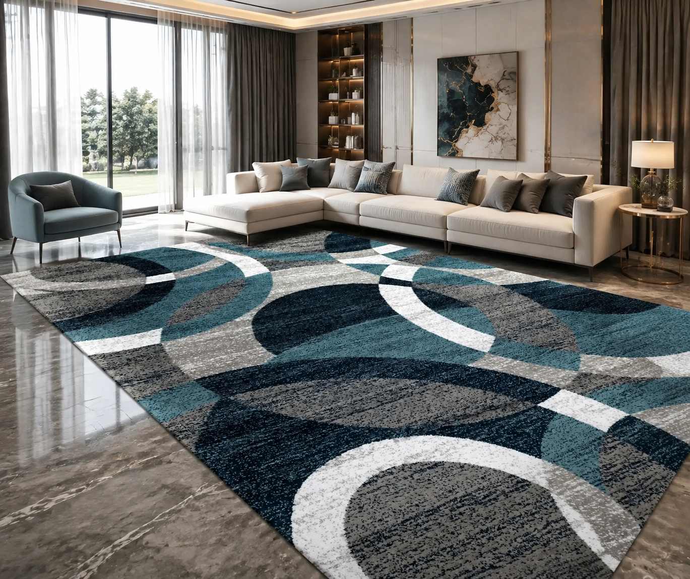 Persian-Style Printed Area Rug – Flannel, Machine Made