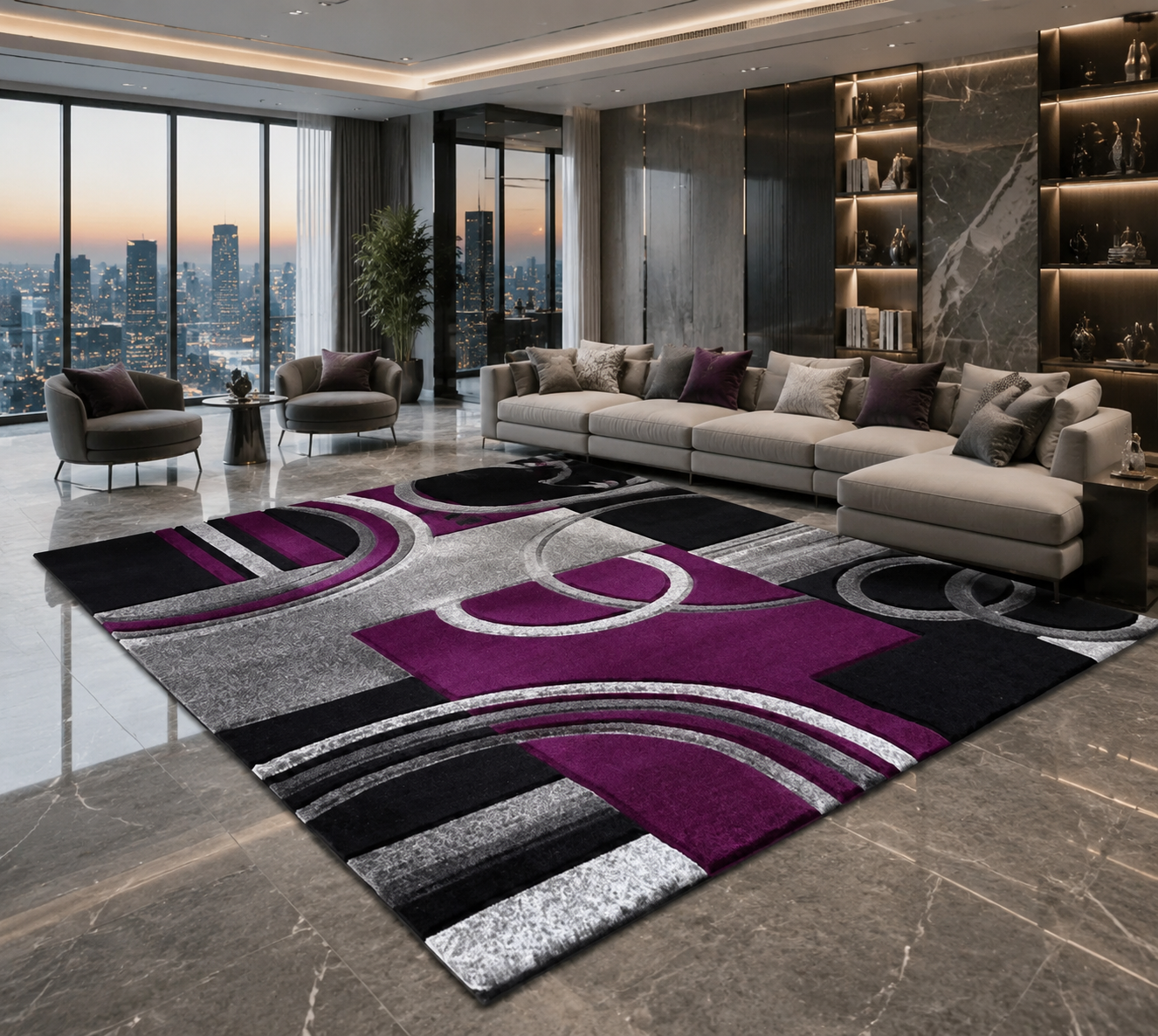 Persian-Style Printed Area Rug – Flannel, Machine Made