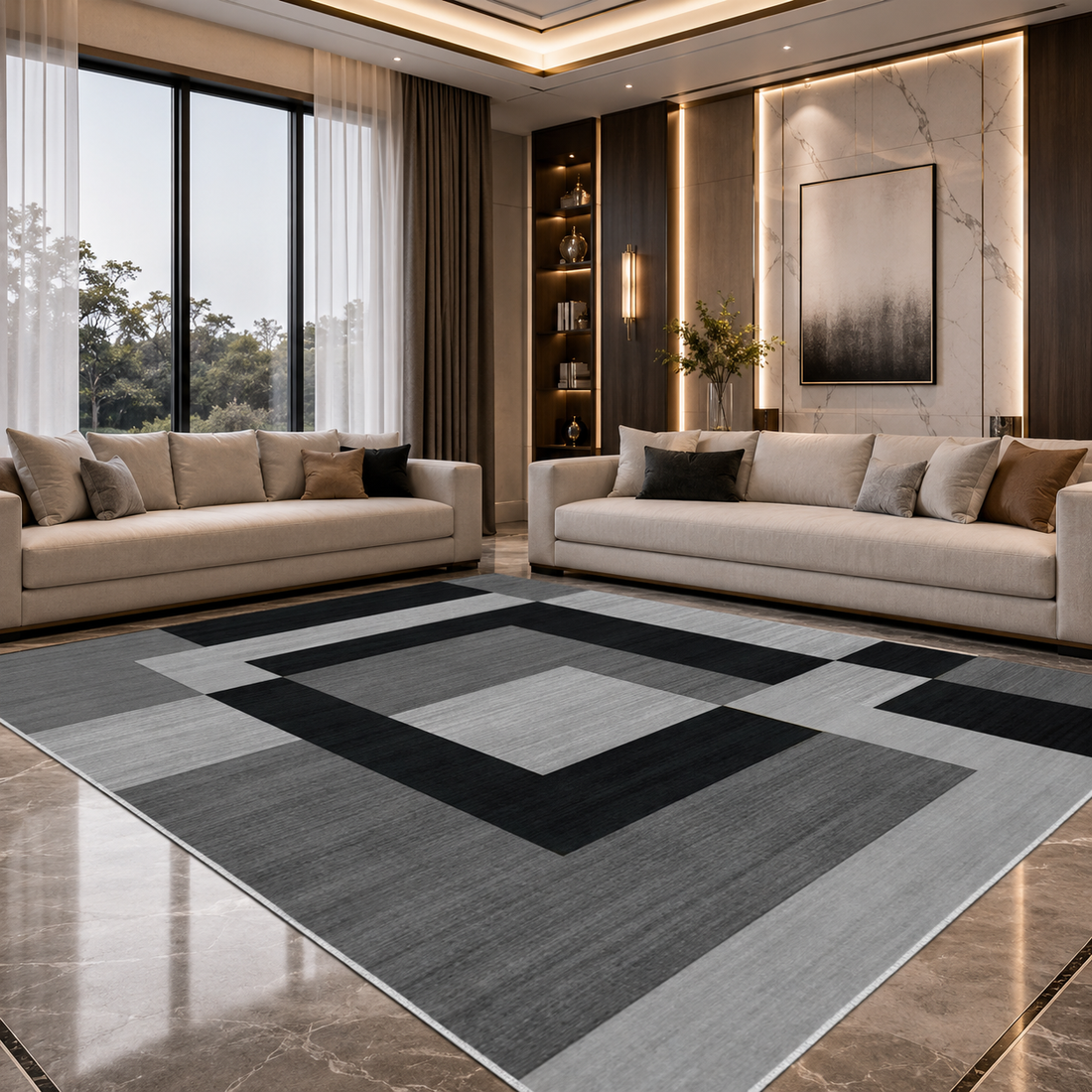 Geometric Crystal Velvet Area Rug – Anti-Slip