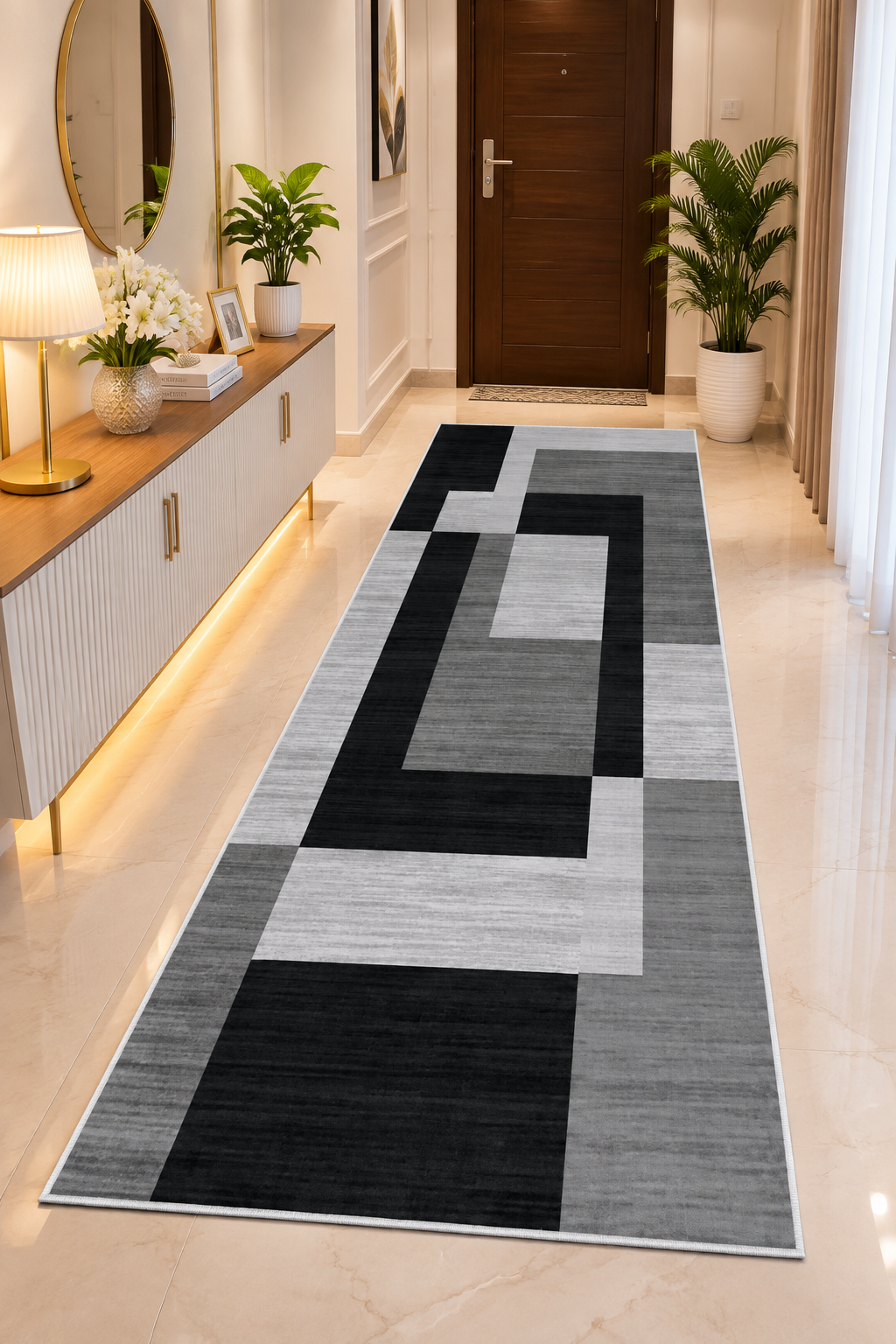 Geometric Crystal Velvet Area Rug – Anti-Slip