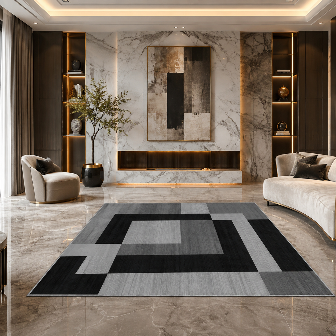 Geometric Crystal Velvet Area Rug – Anti-Slip