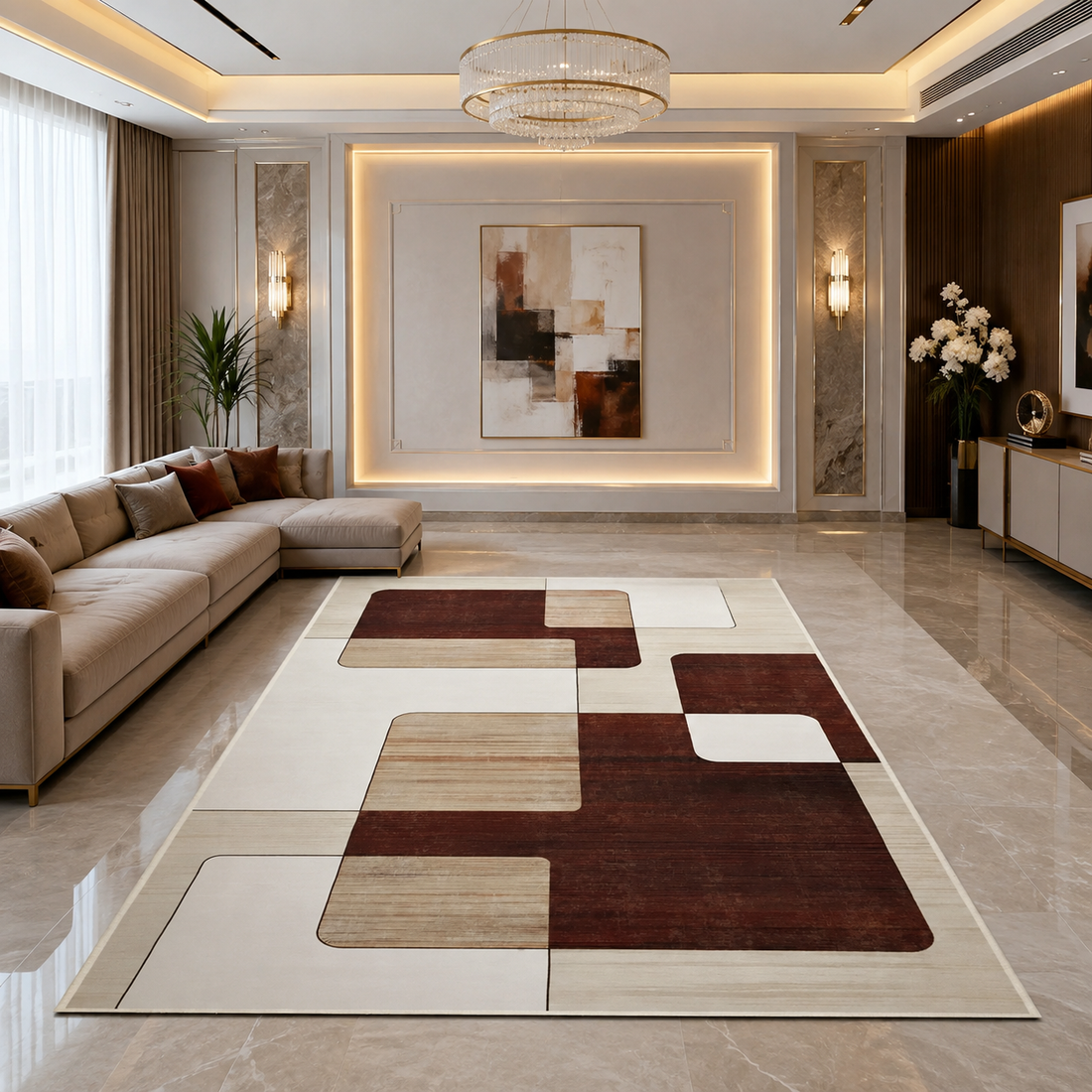 Geometric Crystal Velvet Area Rug – Anti-Slip