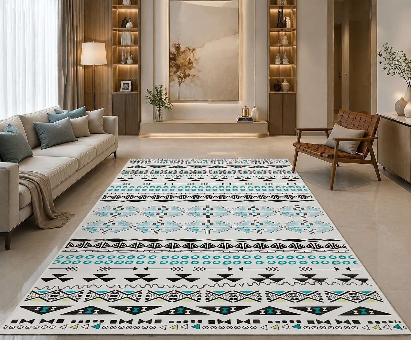 Geometric Crystal Velvet Area Rug – Anti-Slip