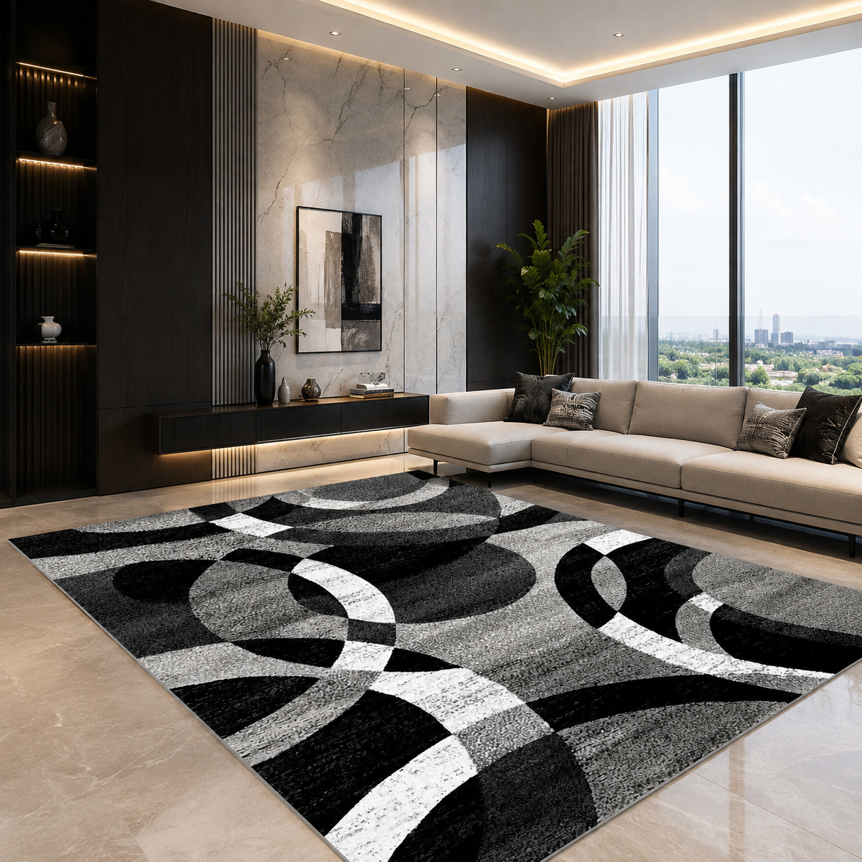 Nordic Abstract Geometric Felt Rug