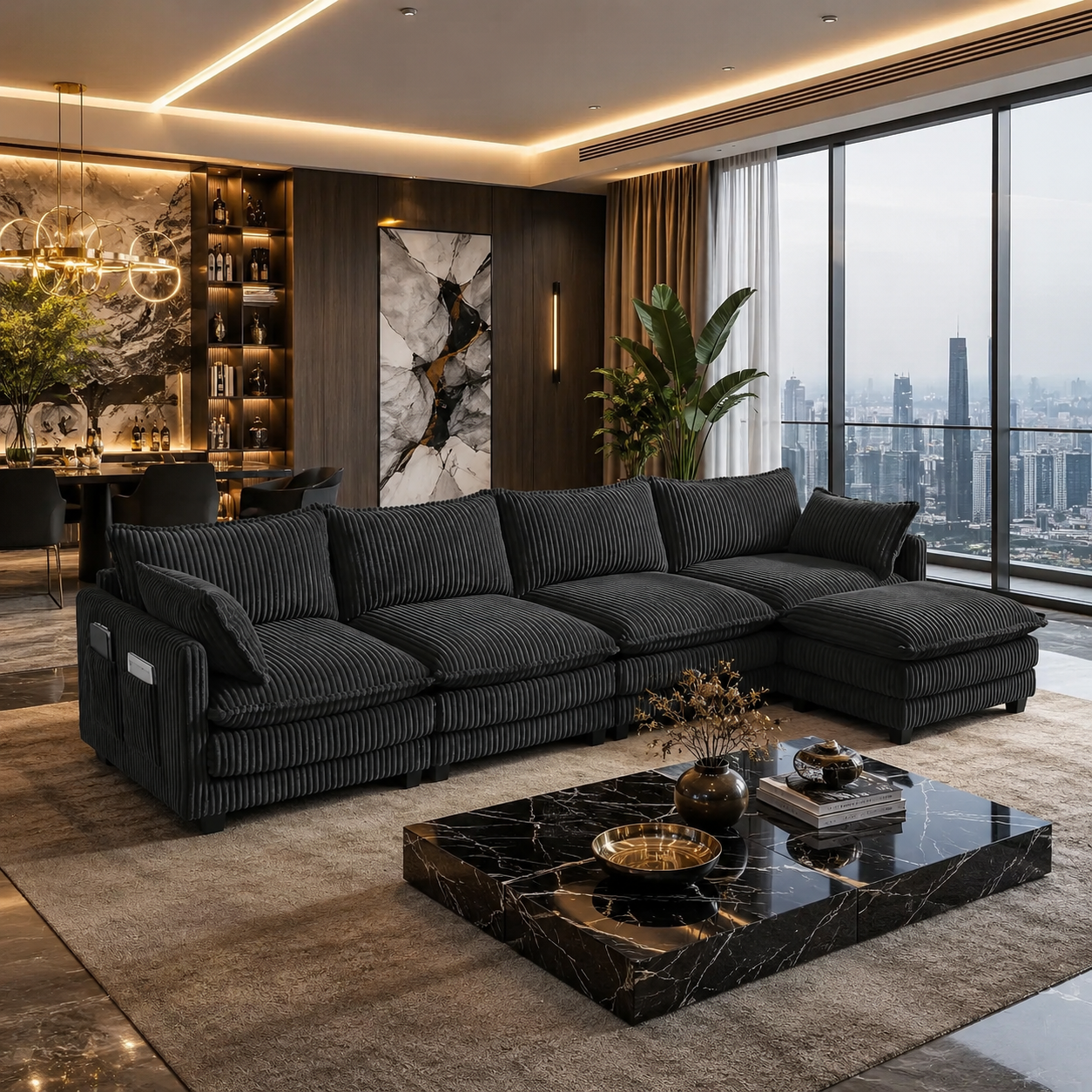 Cloud-Style Corduroy L-Shaped Sectional Sofa